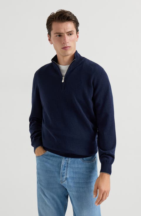 Cashmere sweater with half zip