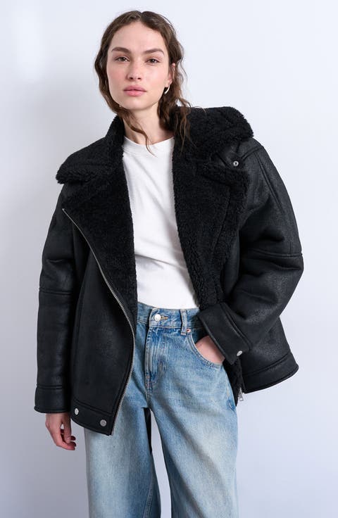 Faux Shearling Oversize Aviator Jacket