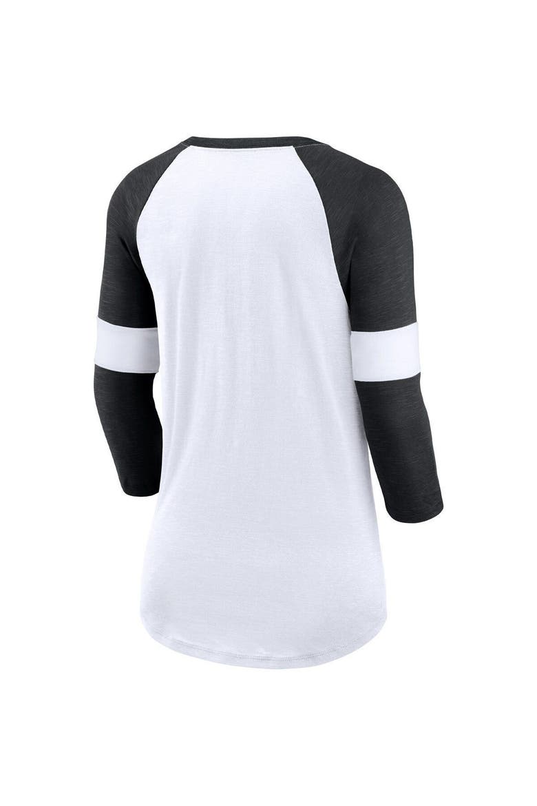 Women's Nike Las Vegas Raiders White/Heathered Black Football Pride Slub 3/4 Raglan Sleeve T-Shirt, Alternate, color, White