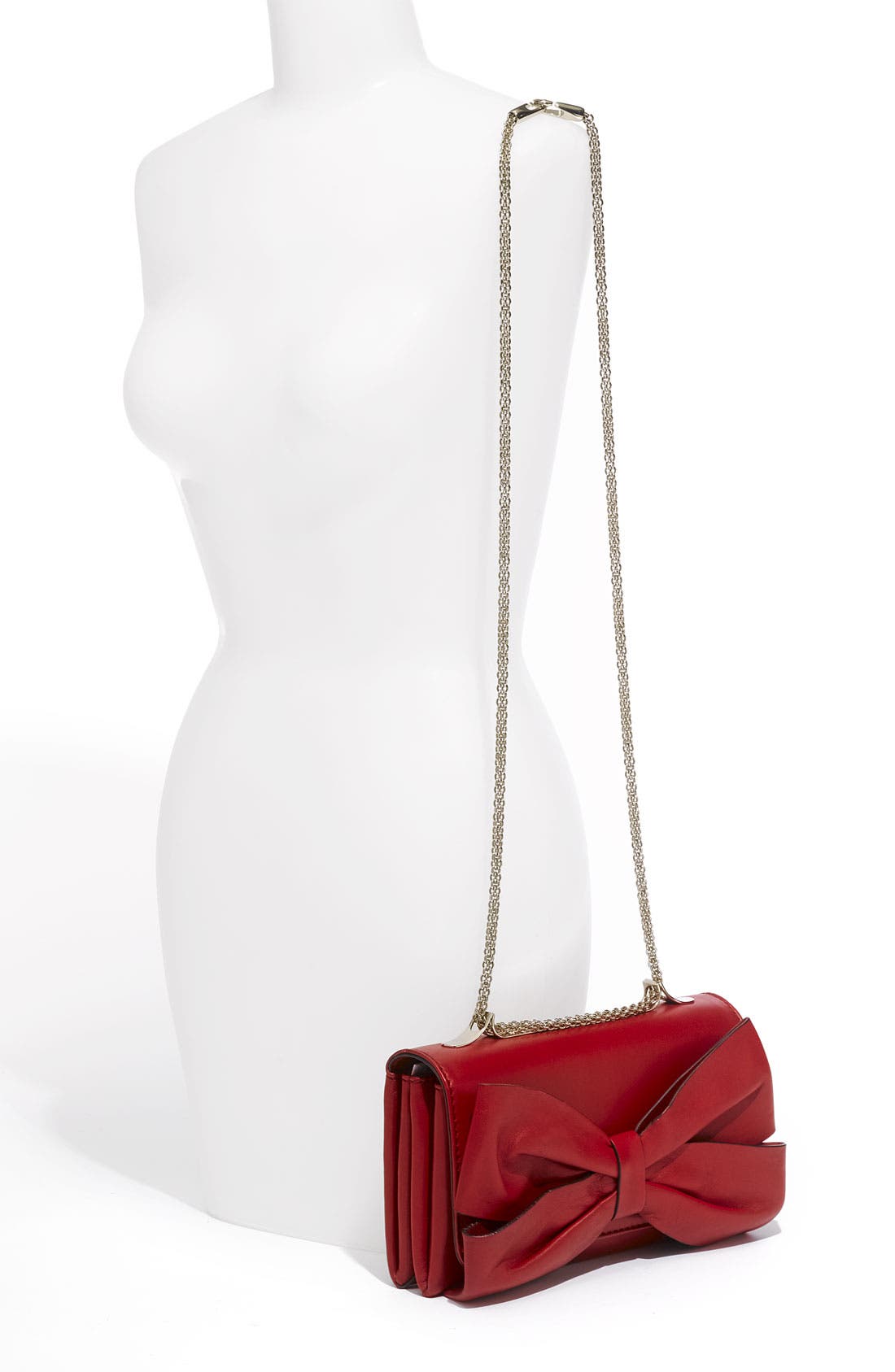 'Bow Flap' Leather Shoulder Bag, Main, color, RED