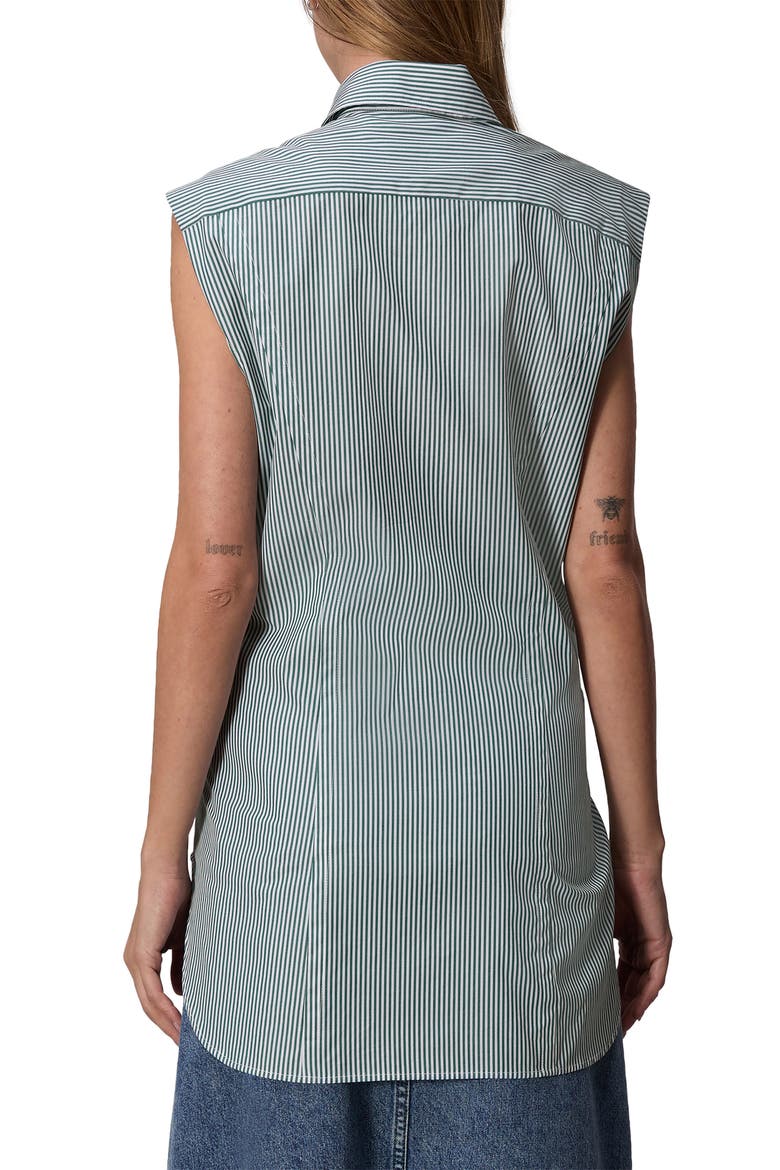 Indiana Stripe Asymmetric Sleeveless Button-Up Shirt, Alternate, color, GREEN STRIPE