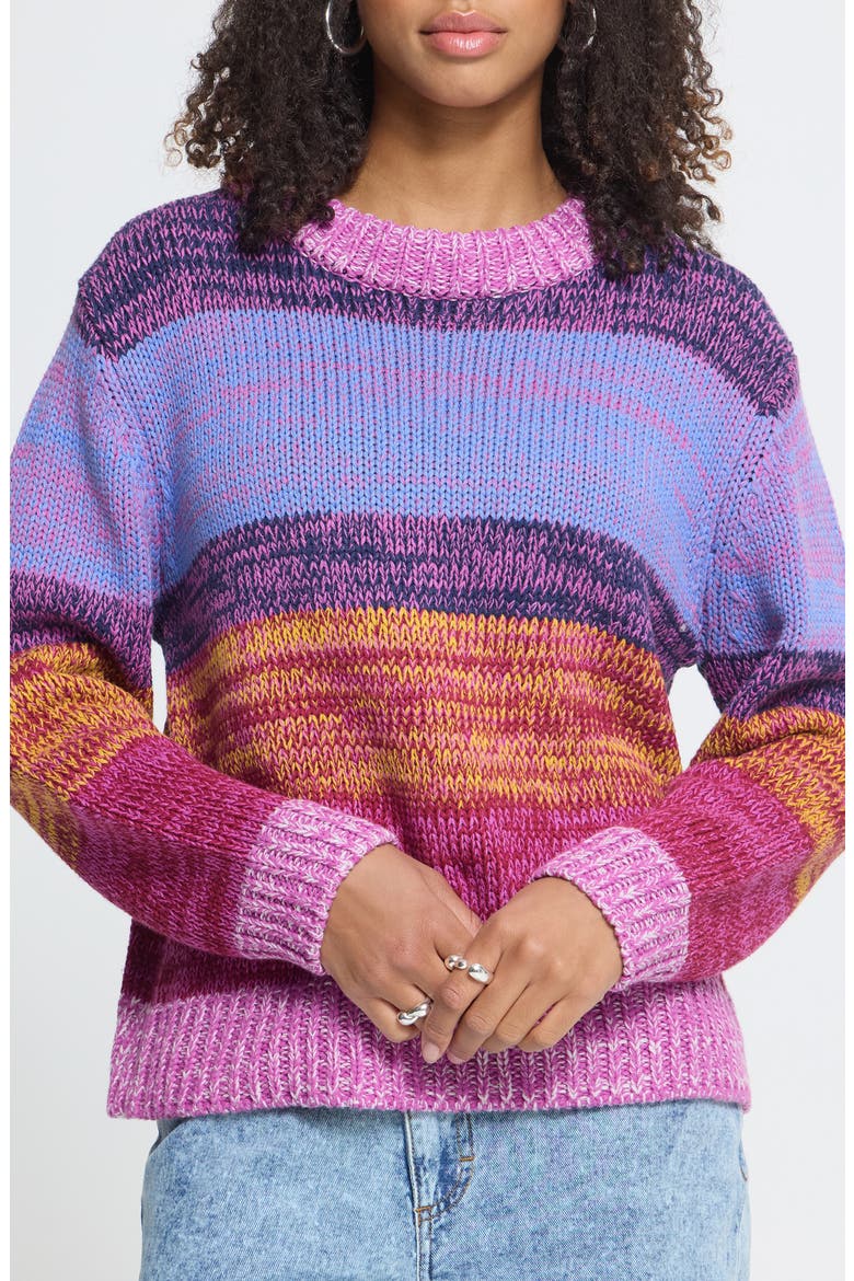 Ihalinea Striped Crewneck Sweater, Main, color, MEADOW MAUVE MIX