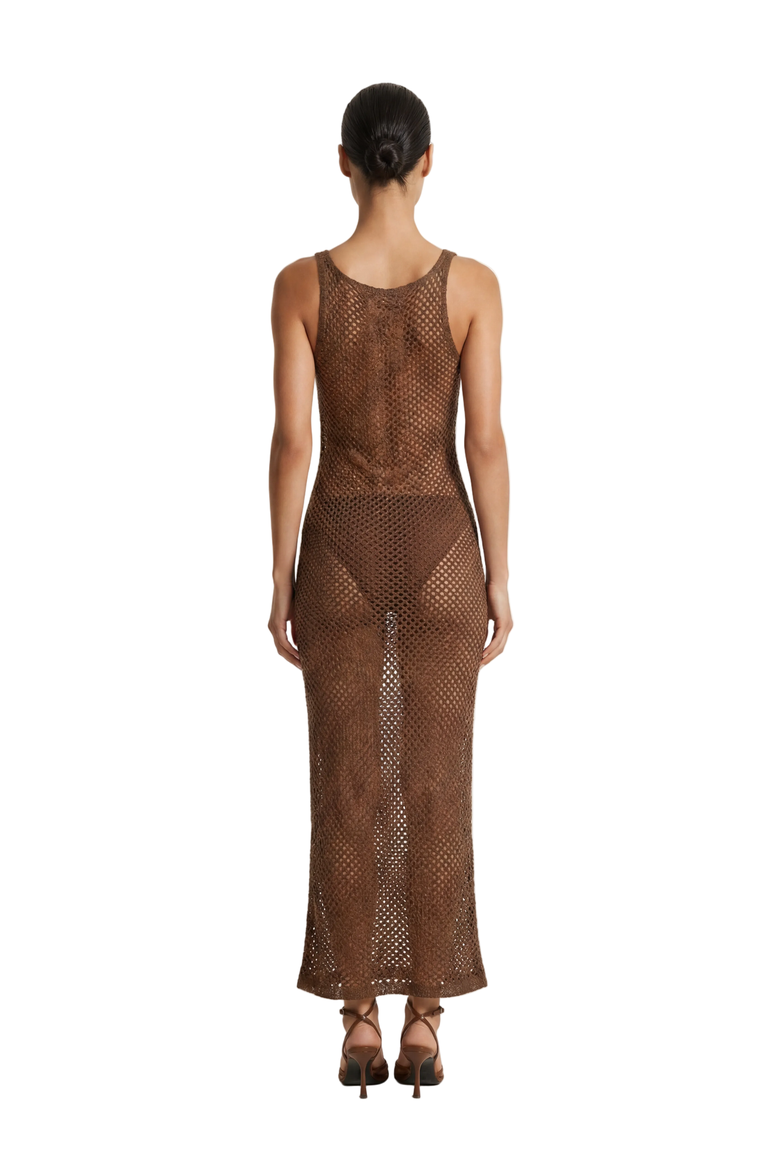 Sorelle Crochet Scoopneck Maxi Dress, Alternate, color, Brown