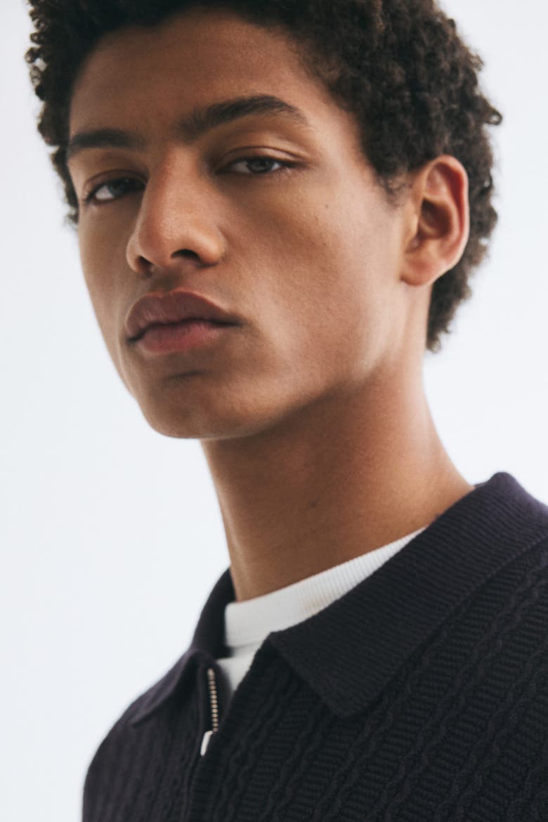 Relaxed-fit Half-zip Polo Shirt, Alternate, color, Navy blue