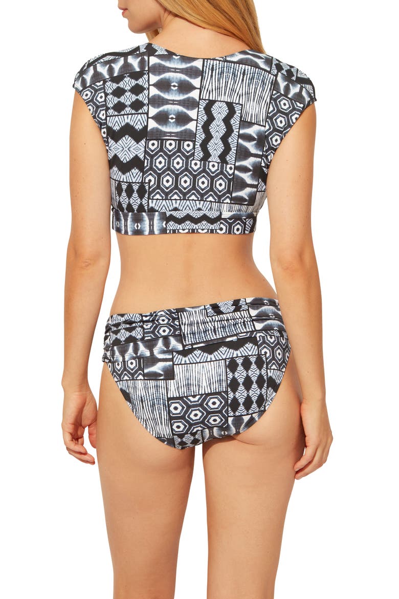 Island Time Tie Front Cap Sleeve Bikini Top, Alternate, color, NAVY