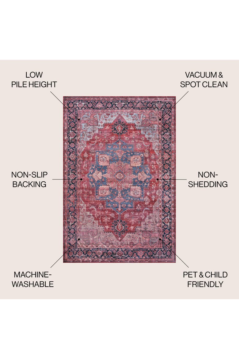 Maris Ornate Medallion Machine-Washable Area Rug, Alternate, color, Red/Black/Blue
