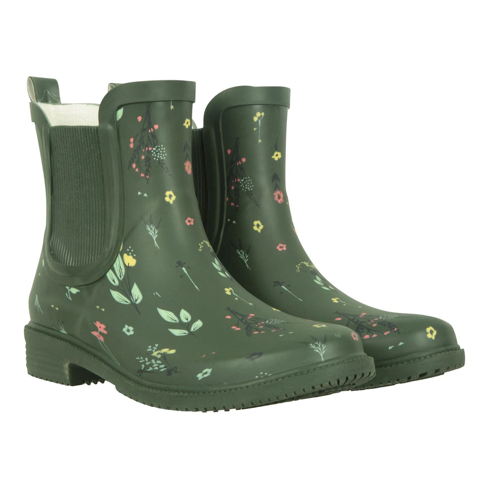 Flowers Rubber Ankle Galoshes, Main, color, Dark Khaki