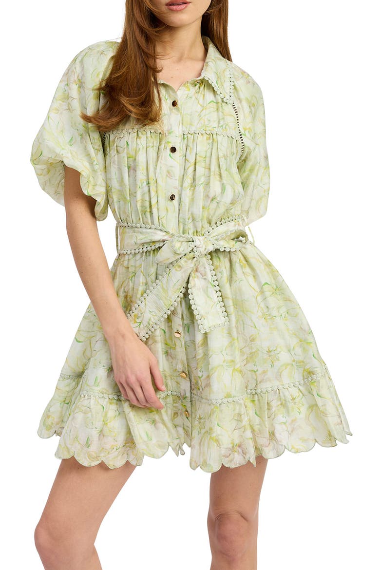 Claire Floral Bubble Sleeve Minidress, Main, color, SAGE YELLOW