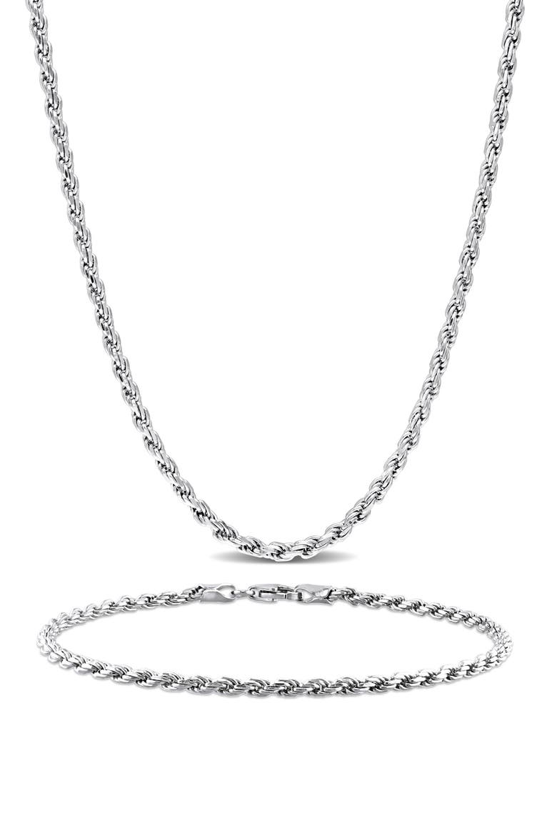 Men's Rope Chain Necklace & Bracelet Set, Main, color, WHITE
