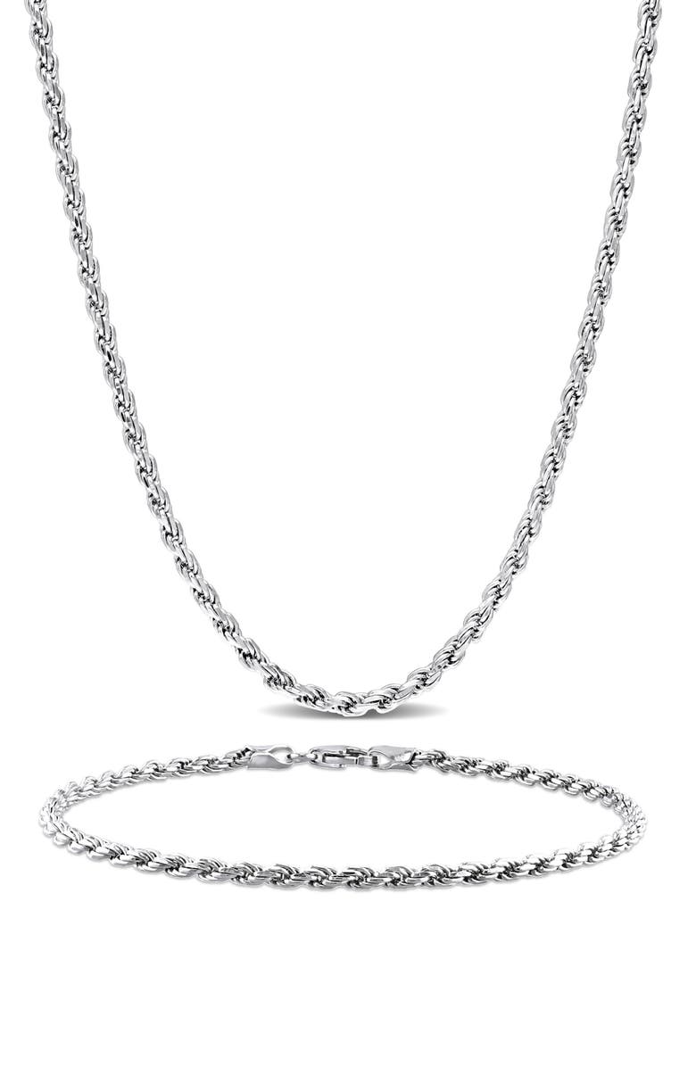 DELMAR Men's Rope Chain Necklace & Bracelet Set, Main, color, Silver