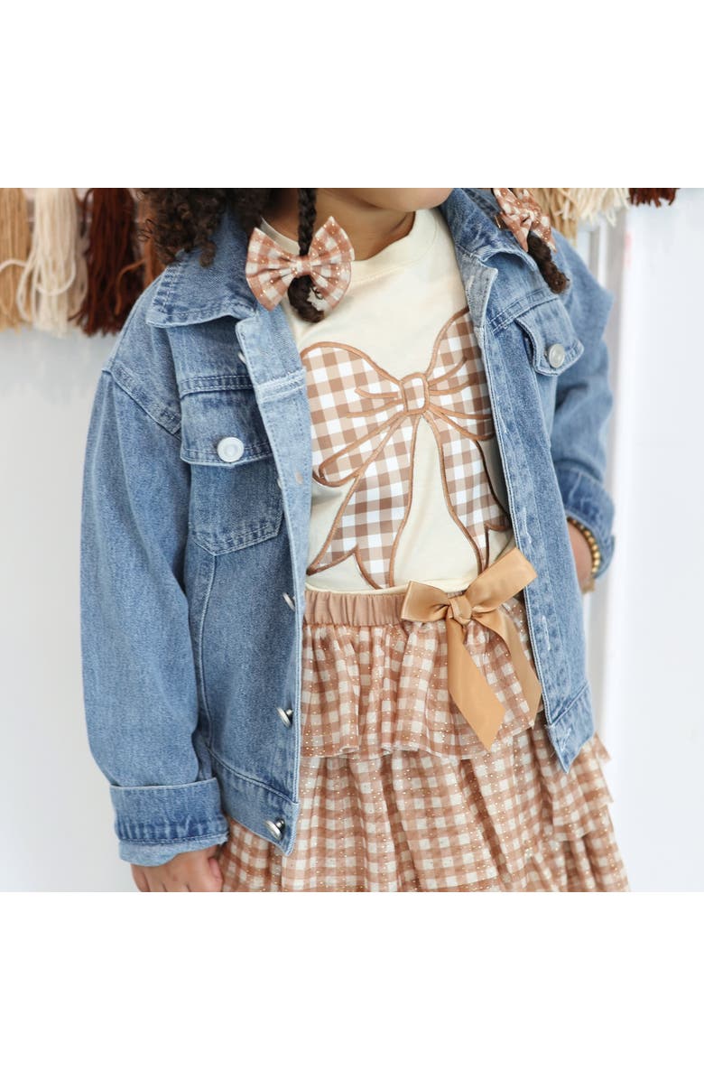 Sweet Wink Gingham Bow Patch Denim Jacket, Alternate, color, Denim
