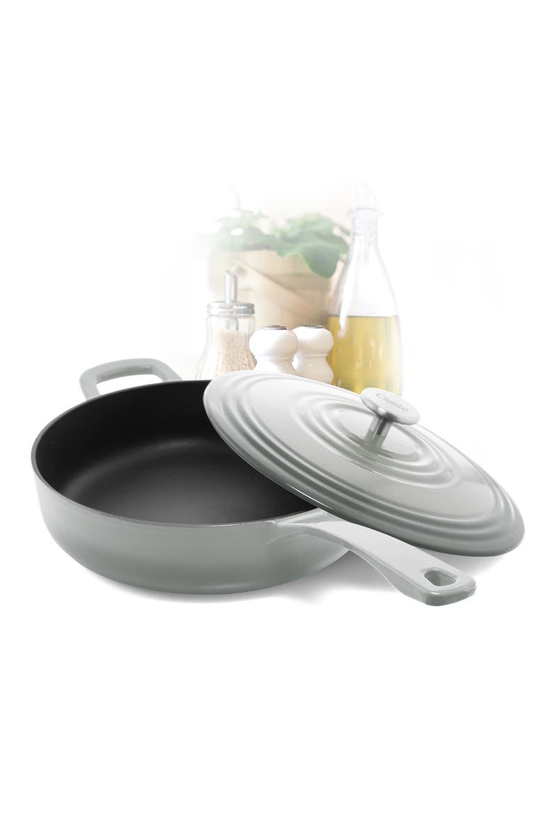 5 qt. Round Cast-Iron Saute Skillet w/ Lid, Alternate, color, Fade Gray