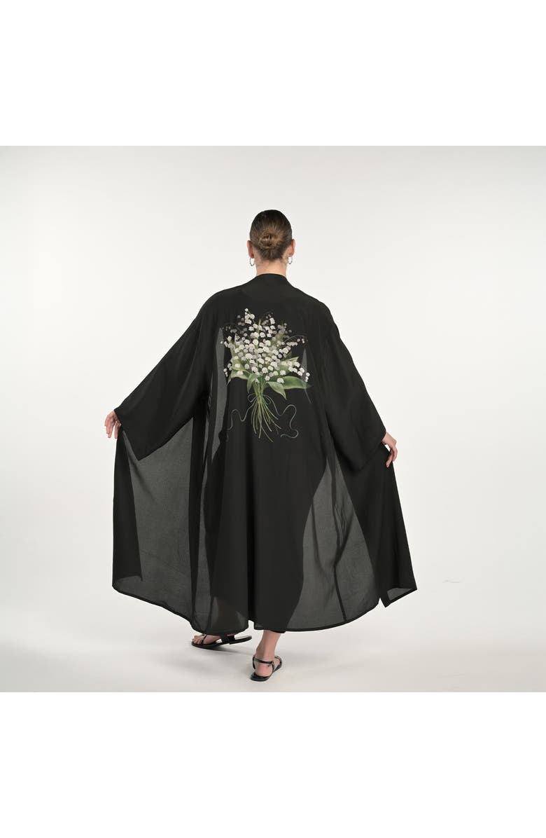 Silk&Soul Lily Of The Valley Silk Robe, Alternate, color, Black