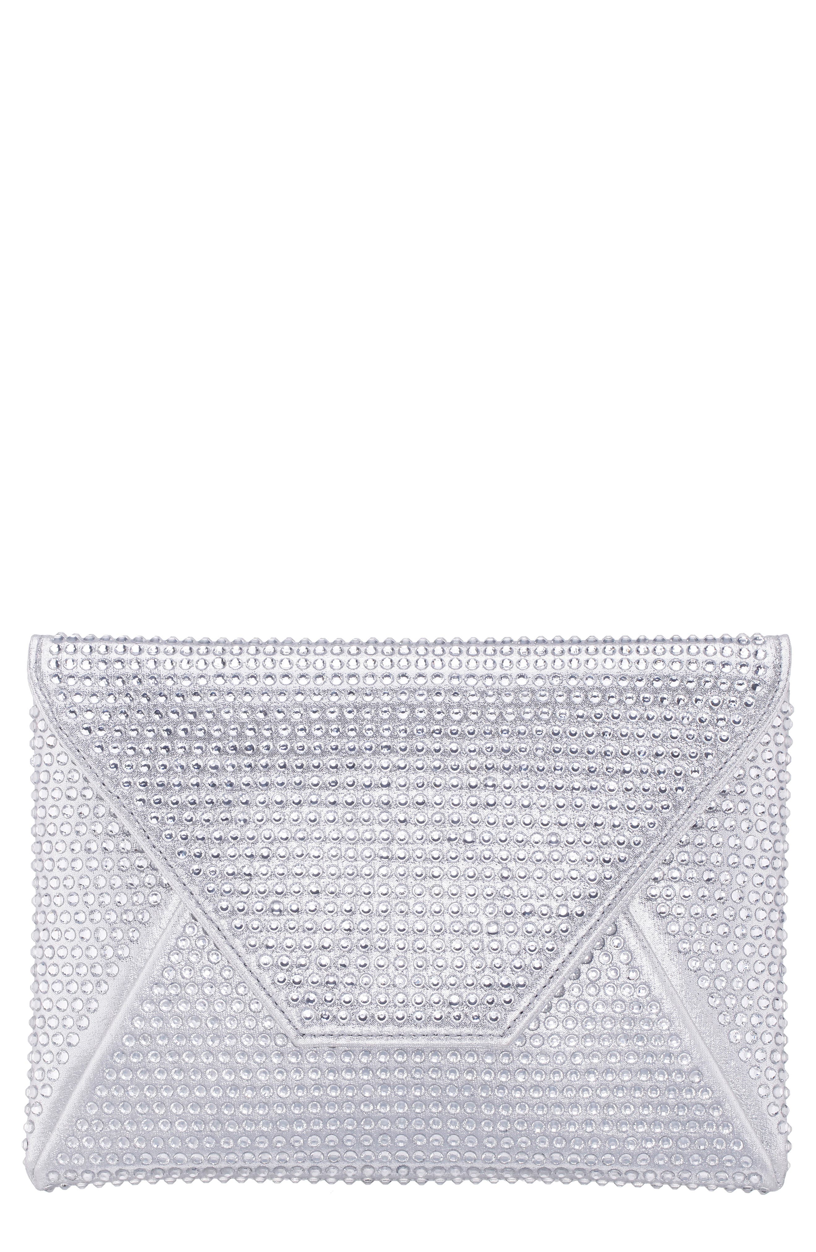 Nina Lorna Embellished Envelope Clutch, Main, color, Silver