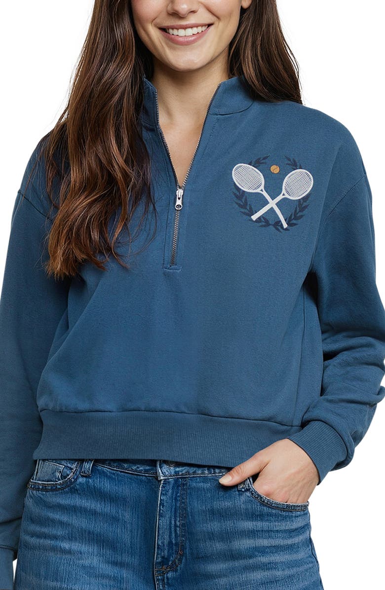 Wildfox Carly Sports Club Quarter Zip Pullover, Alternate, color, Vintage Indigo