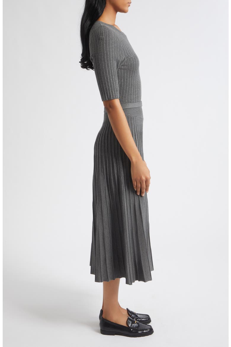 Elthea Belted Pleated Midi Dress, Alternate, color, CHARCOAL HEATHER GREY
