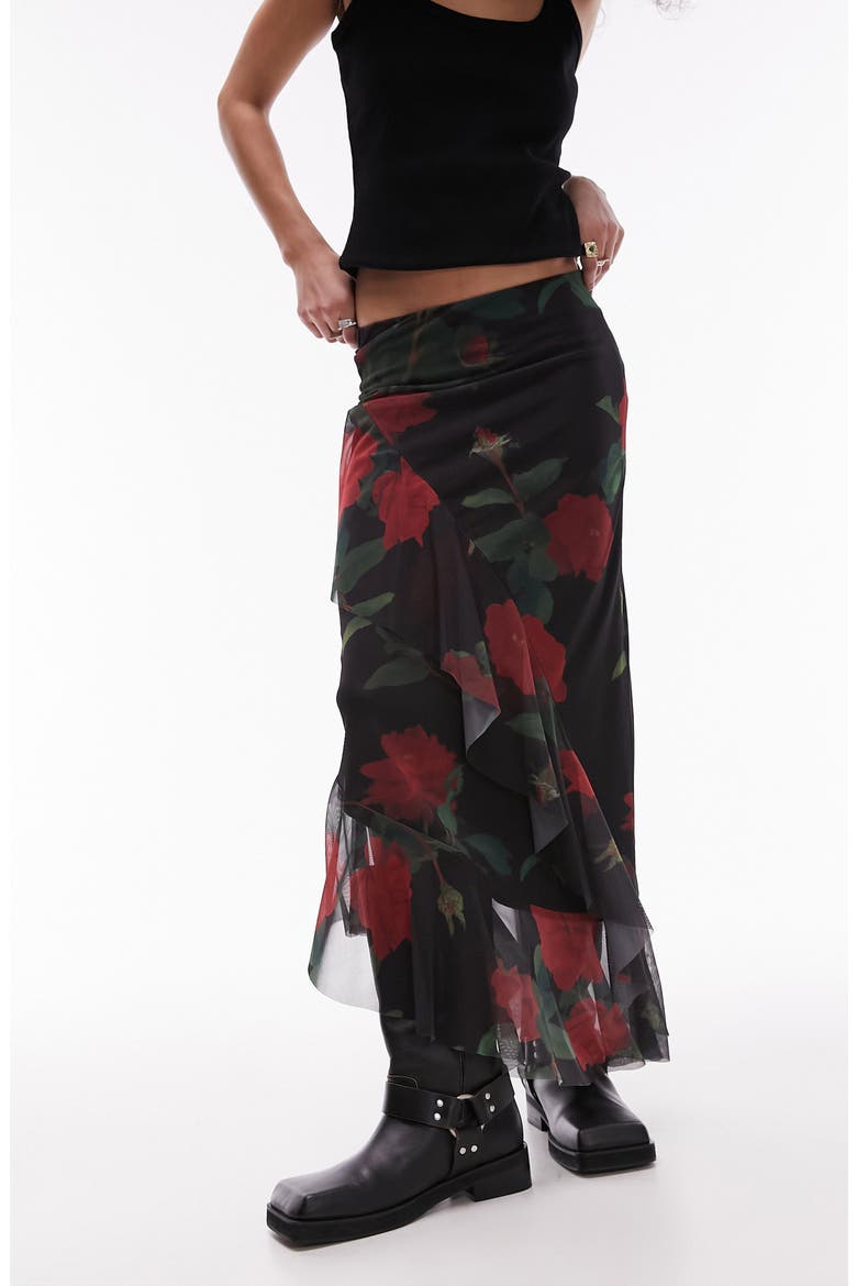 Ruffle Mesh Midi Skirt, Main, color, PINK