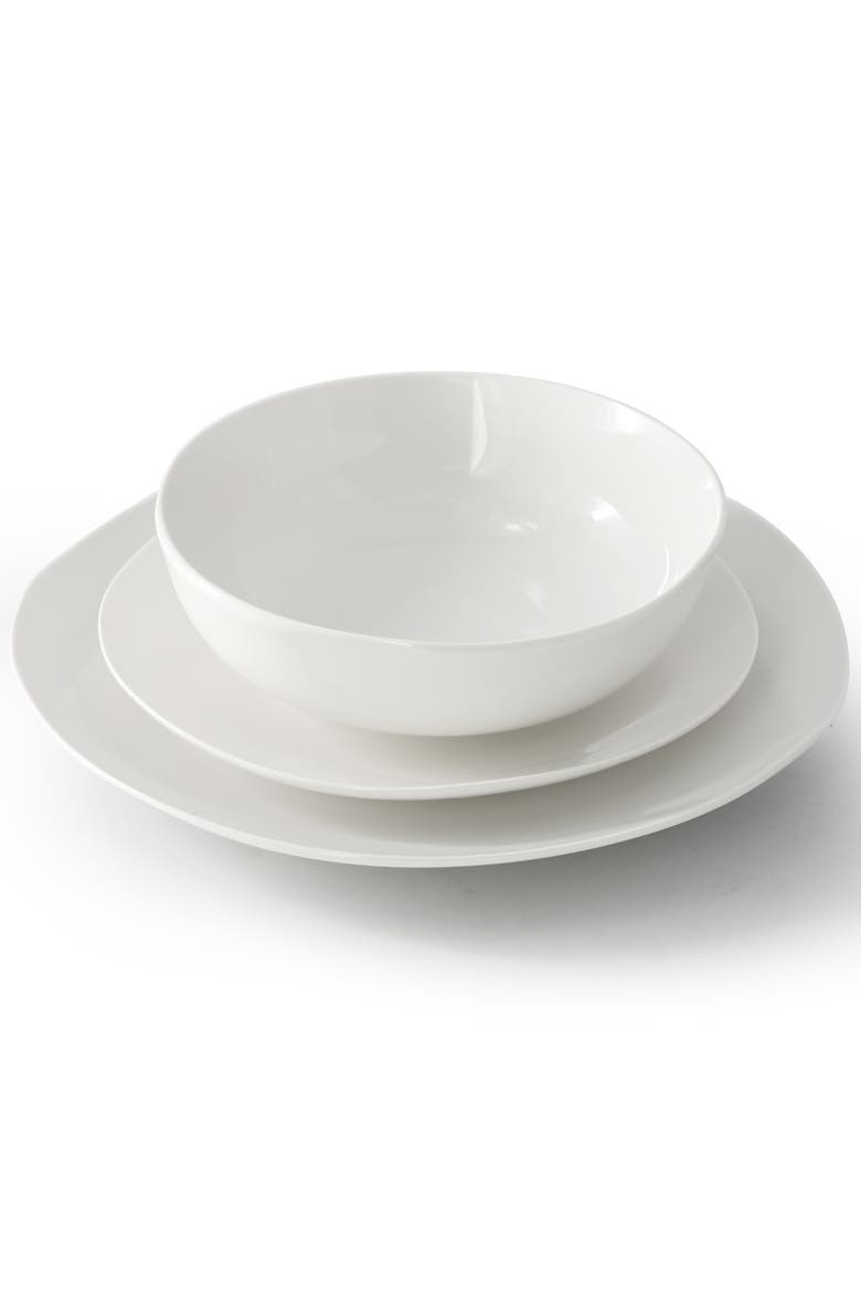 Aspen Drift 12 Piece Organic Round Ceramic Dinnerware Set, Alternate, color, White