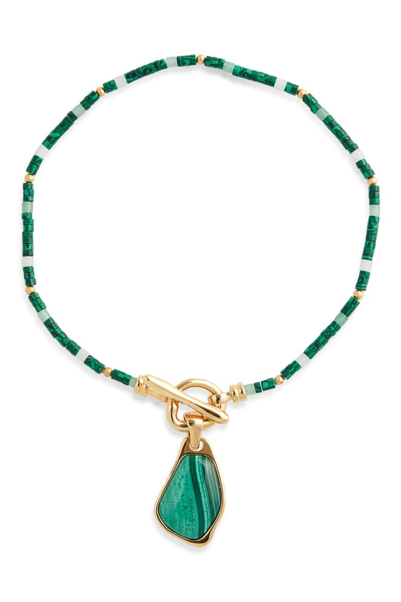 Ore Malachite Pendant Necklace, Main, color, ANTIQUE GOLD/ MALACHITE AGMA