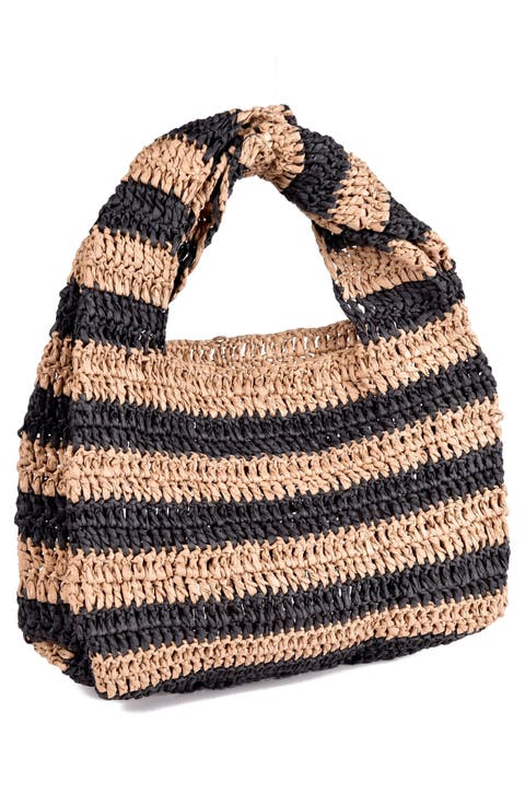 Striped Raffia Hobo Bag