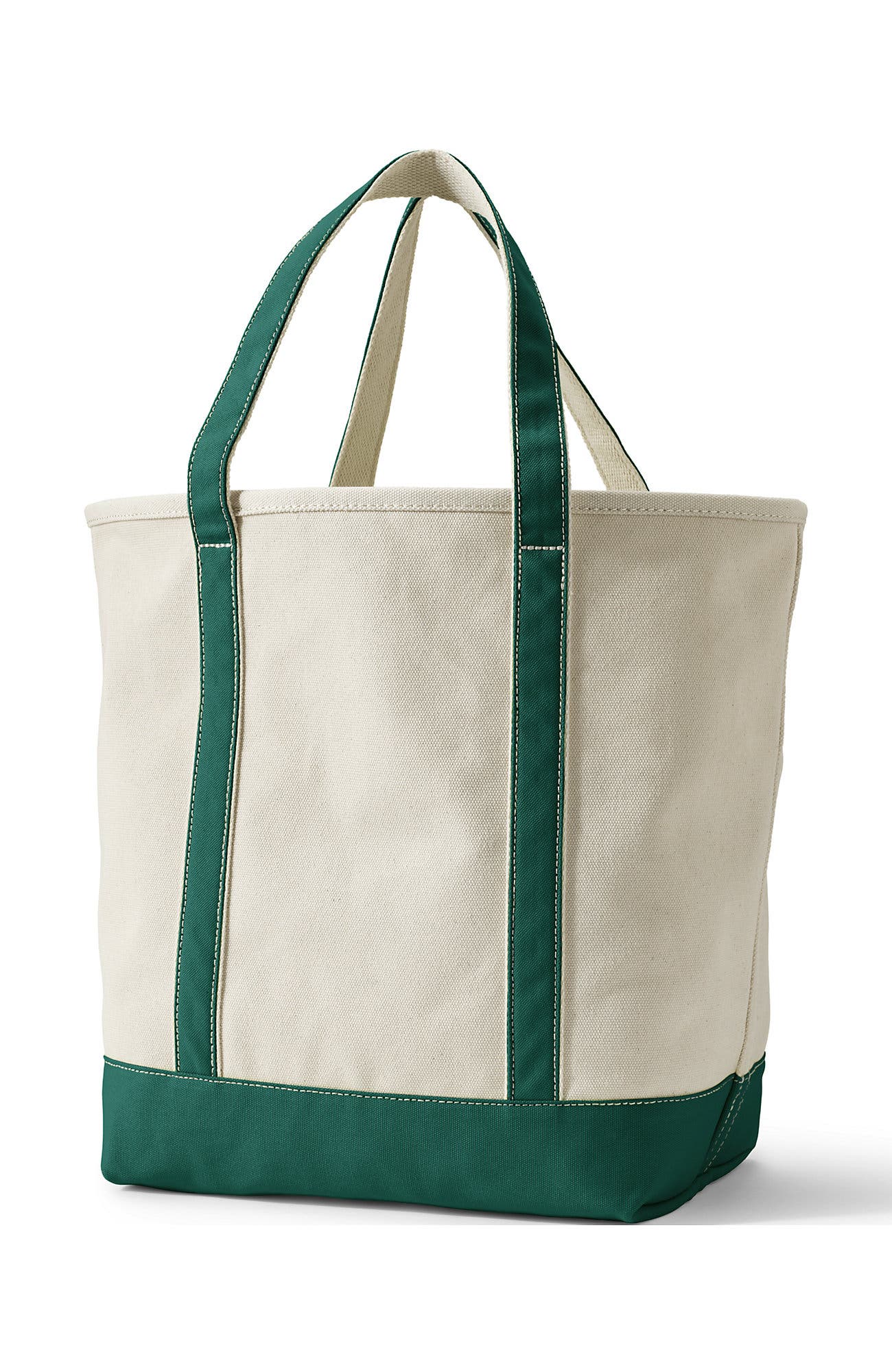 Lands' End Open Top Canvas Tote Bag, Alternate, color, Natural/Bright Spruce