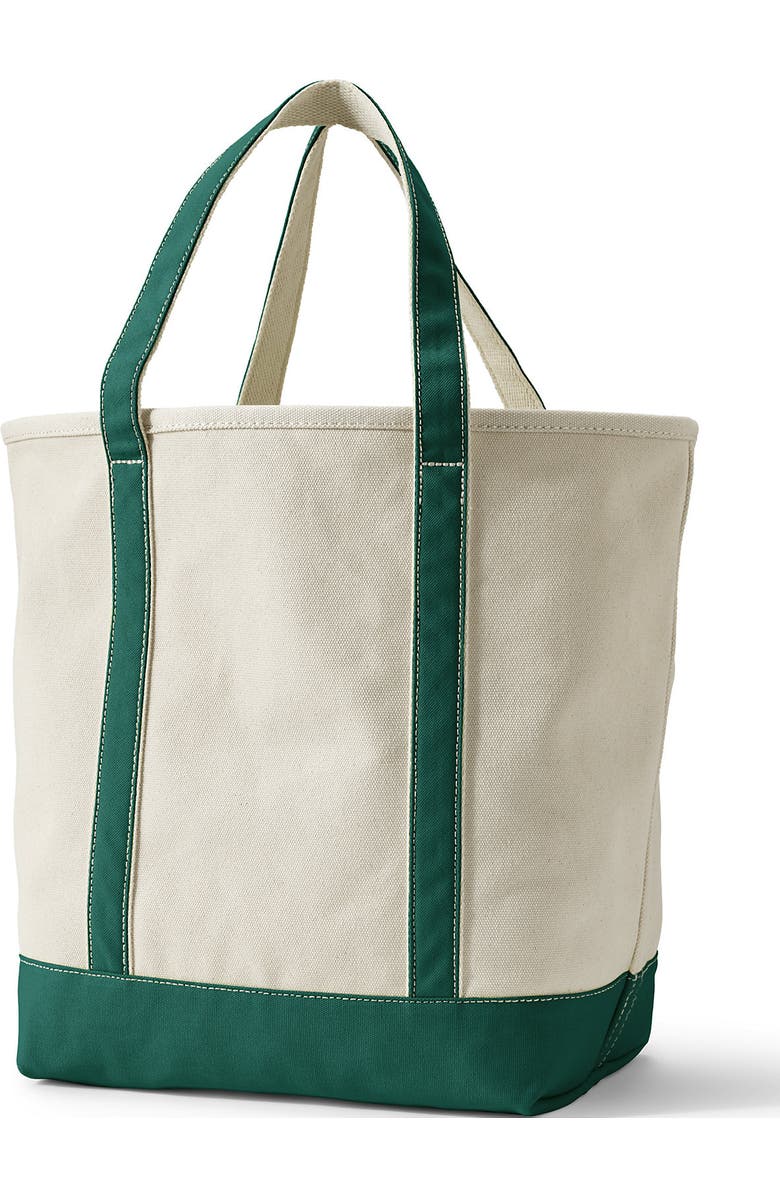 Lands' End Open Top Canvas Tote Bag, Alternate, color, Natural/Bright Spruce