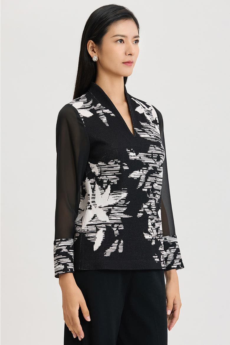 Mixed-Media Floral Jacquard Knit Tunic, Alternate, color, Black/White
