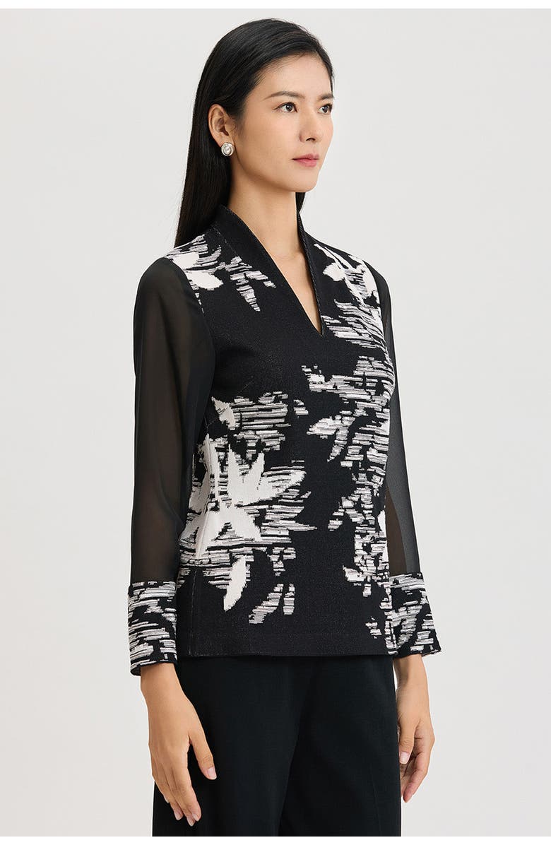Ming Wang Mixed-Media Floral Jacquard Knit Tunic, Alternate, color, 