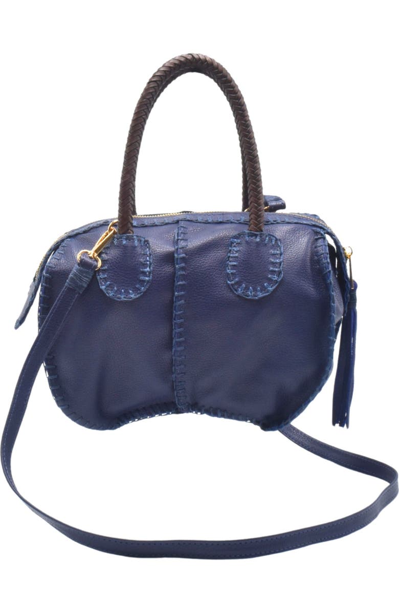 Carlos Falchi Mini Barrel Leather Bag CF278, Main, color, Navy
