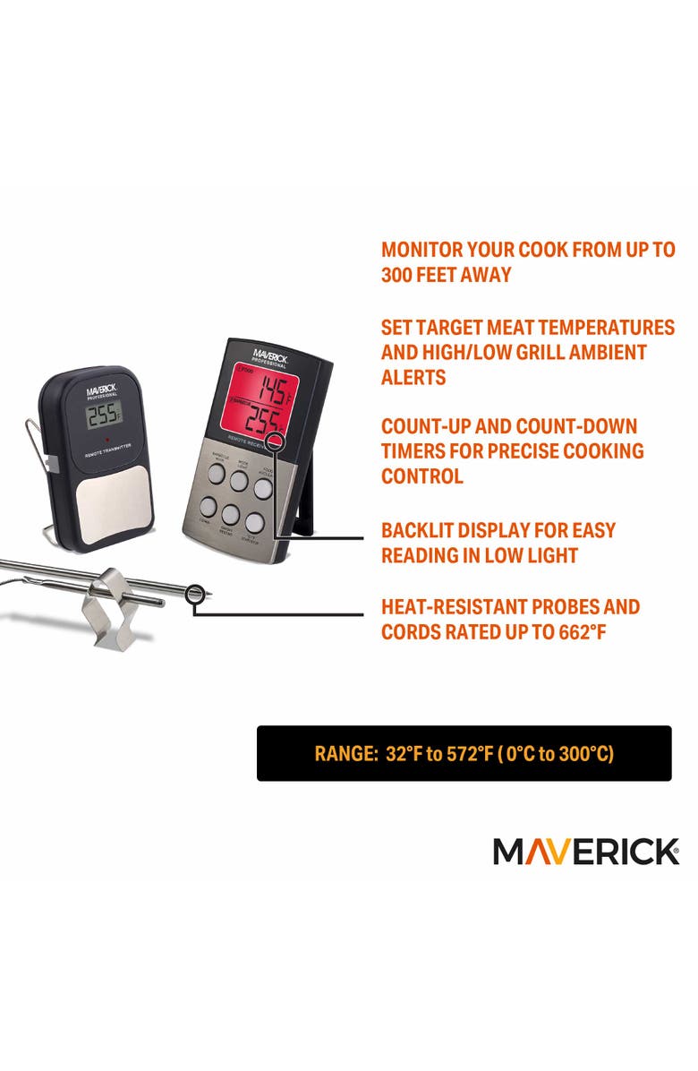 Maverick Long Range Wireless Remote Barbeque Thermometer, Dual Probe, Alternate, color, Black/Silver
