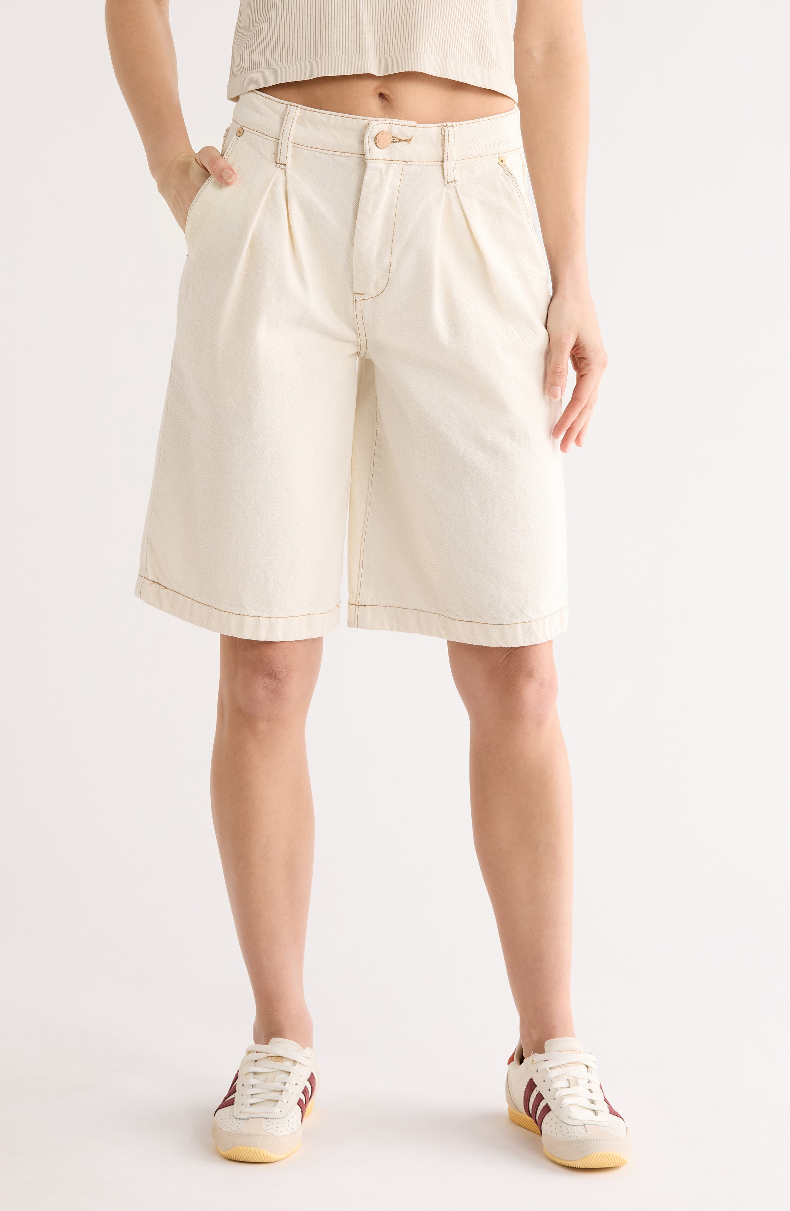 BLANKNYC Pleated Front Denim Bermuda Shorts