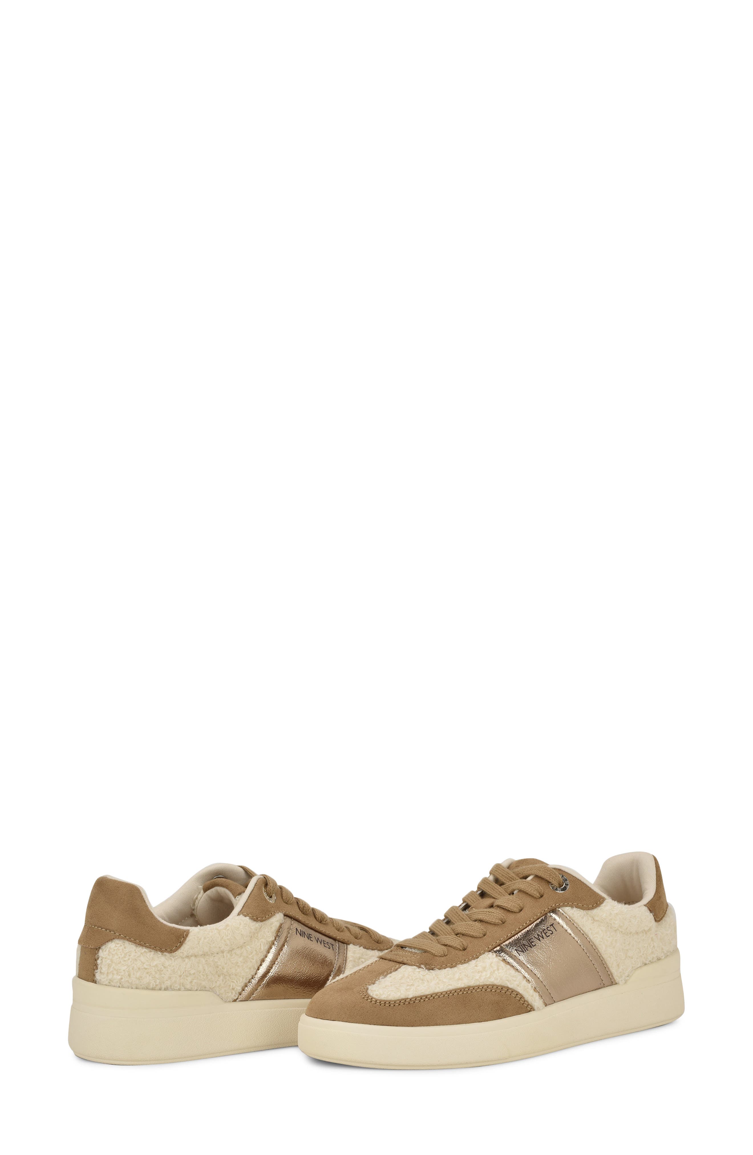 Nine West Linehan Faux Shearling Sneaker, Alternate, color, Medium Natural