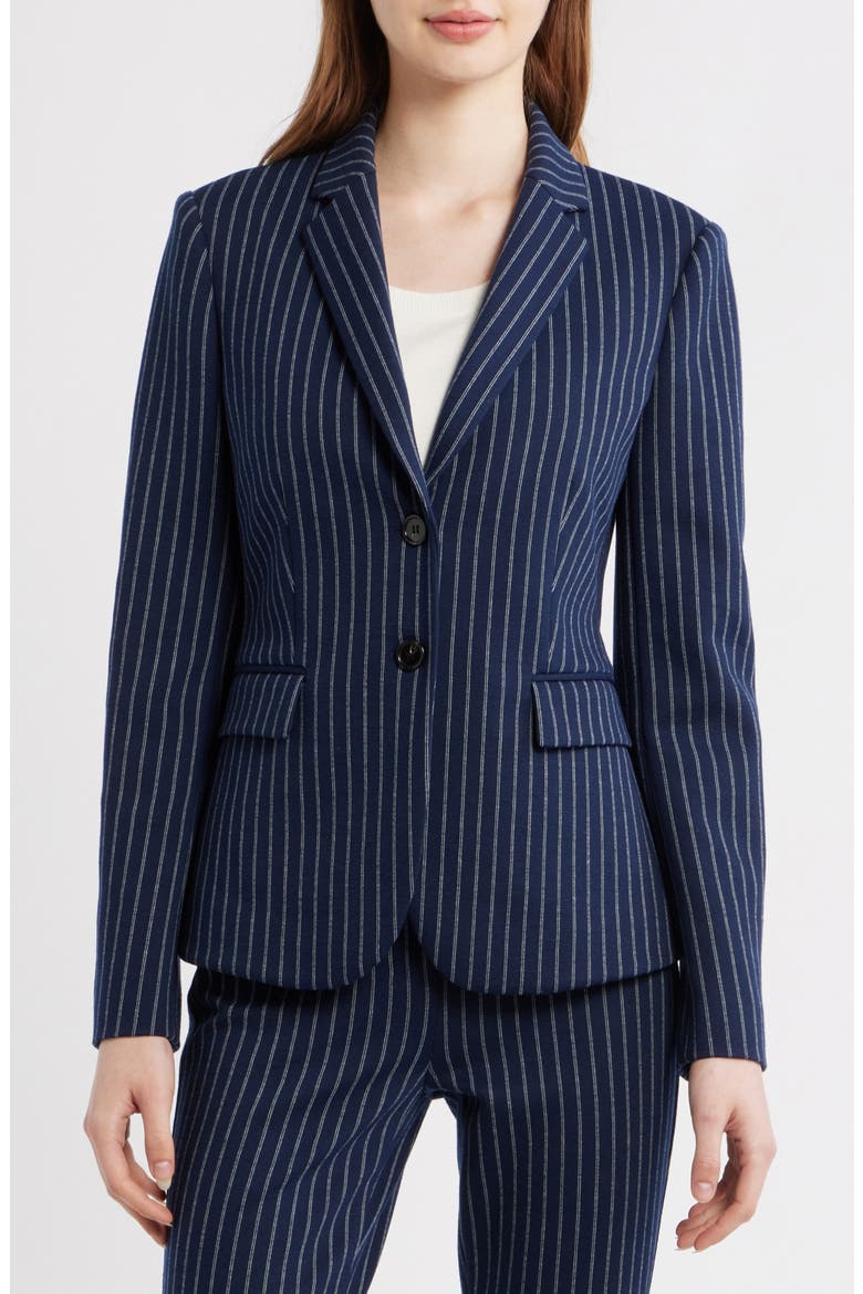 Carissa Pinstripe Knit Blazer, Main, color, NAVY MULTI