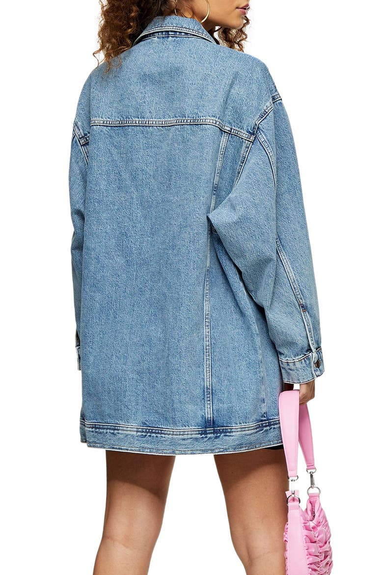 Oversize Long Denim Jacket, Alternate, color, MID DENIM
