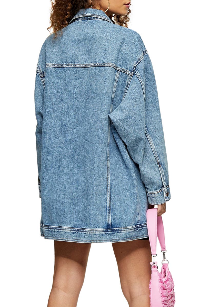 Topshop Oversize Long Denim Jacket, Alternate, color, 