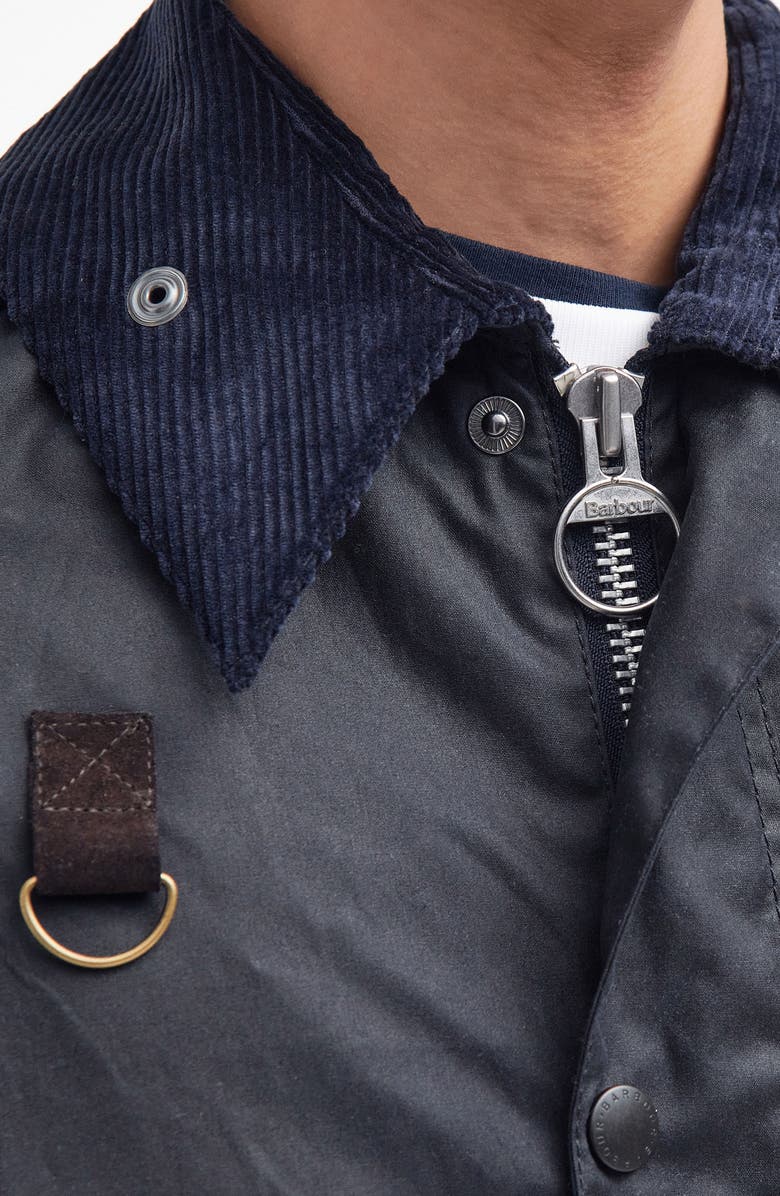 Barbour Spey Slim Waxed Cotton Jacket, Alternate, color, Navy