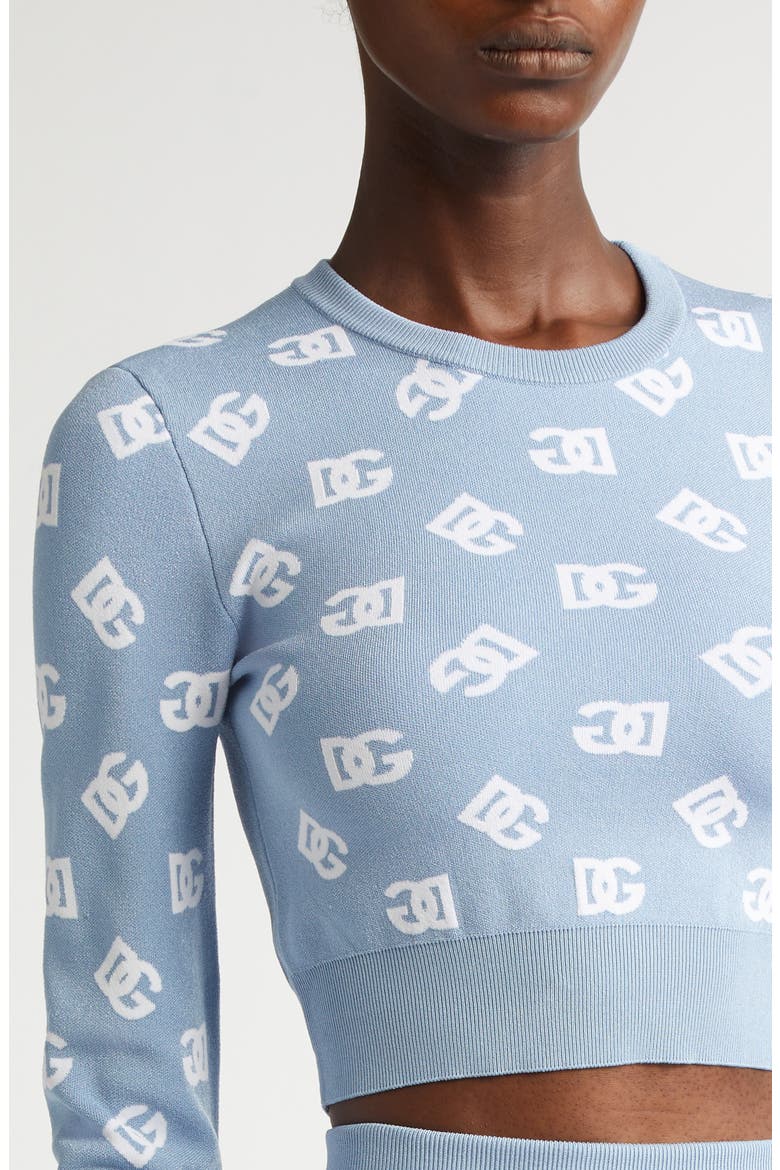 Logo Jacquard Crop Crewneck Sweater, Alternate, color, B0143 CELESTE CHIARO