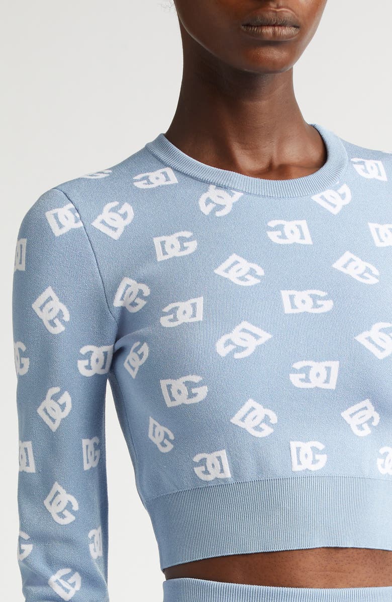 Dolce&Gabbana Logo Jacquard Crop Crewneck Sweater, Alternate, color, B0143 Celeste Chiaro