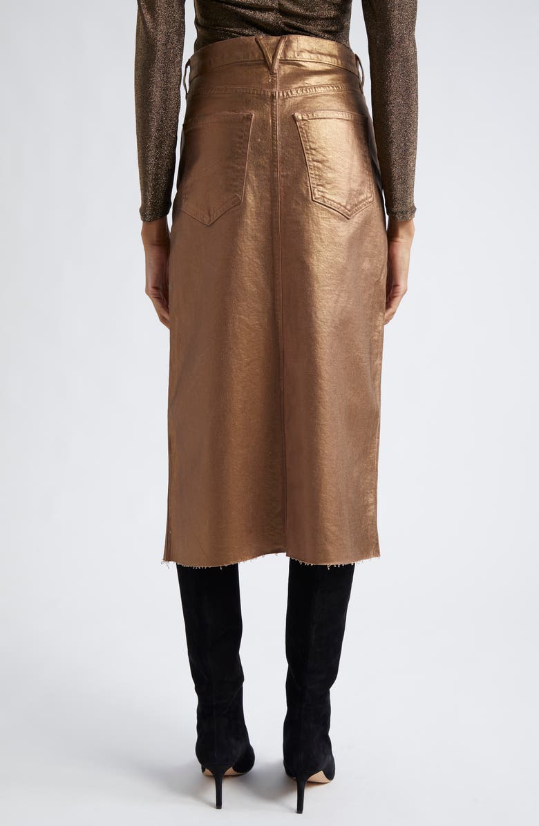 Veronica Beard Victoria Front Slit Metallic Midi Skirt, Alternate, color, Antique Brass