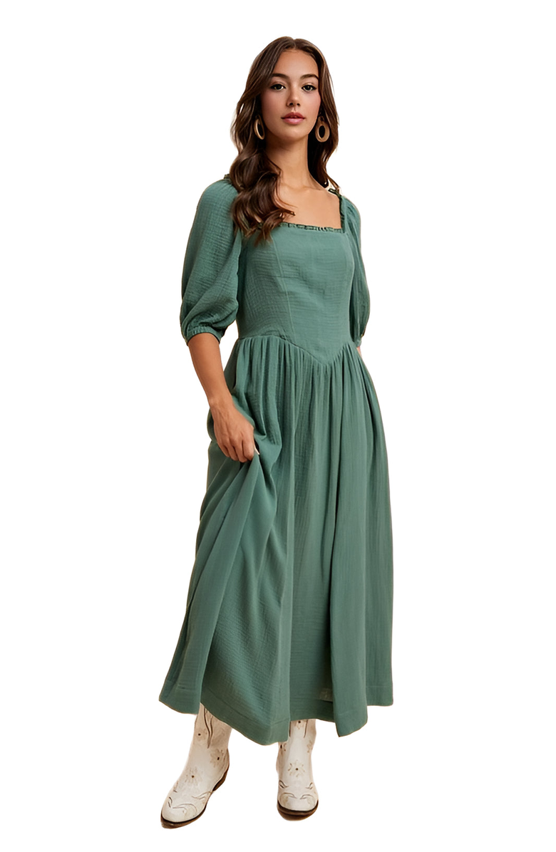 Knit and Lounge Square-Neck Puff Sleeve Midi Dress, Alternate, color, 