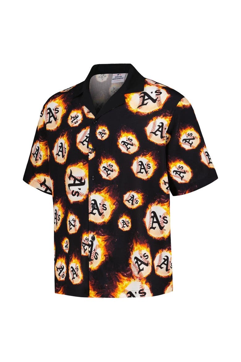 Men's PLEASURES  Black Oakland Athletics Flame Fireball Button-Up Shirt, Alternate, color, Black