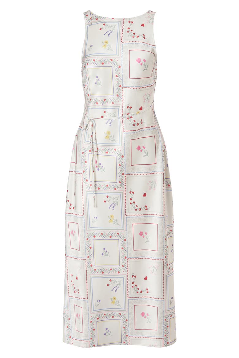 Boat Neck Satin Slip Dress, Alternate, color, IVORY MULTI