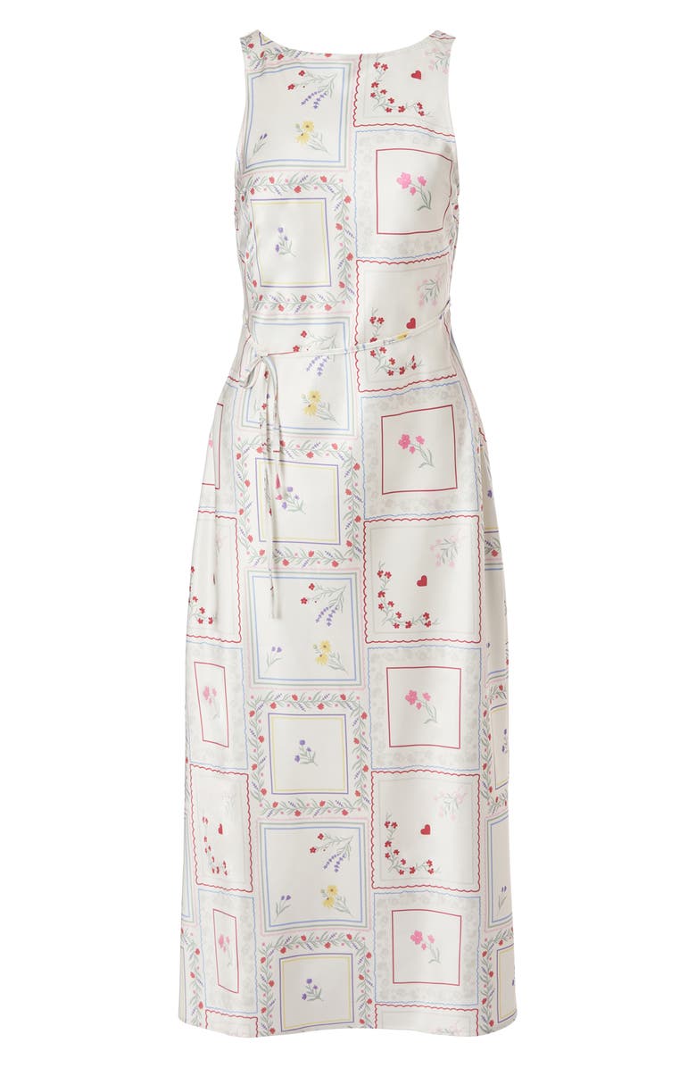 WeWoreWhat Boat Neck Satin Slip Dress, Alternate, color, Ivory Multi