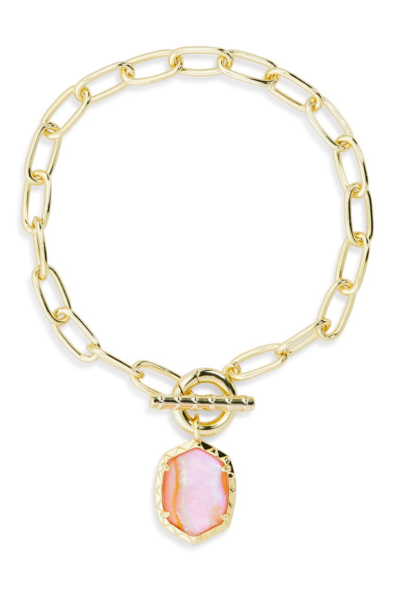 Daphne Paper Clip Link Toggle Bracelet, Main, color, GLD LT PINK IRD ABAL