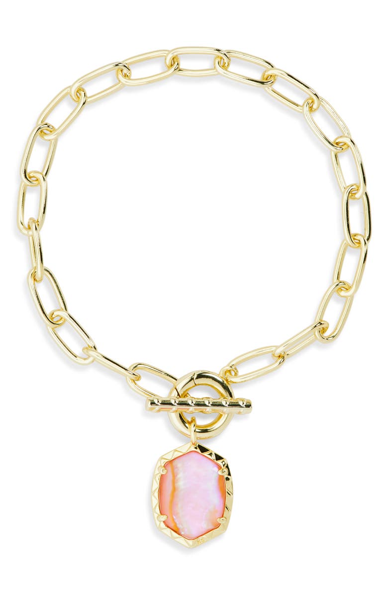 Kendra Scott Daphne Paper Clip Link Toggle Bracelet, Main, color, Gld Lt Pink Ird Abal