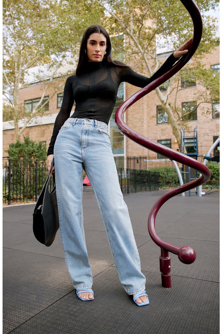 Amsterdam Sheer Jersey Turtleneck Top, Alternate, color, BLACK