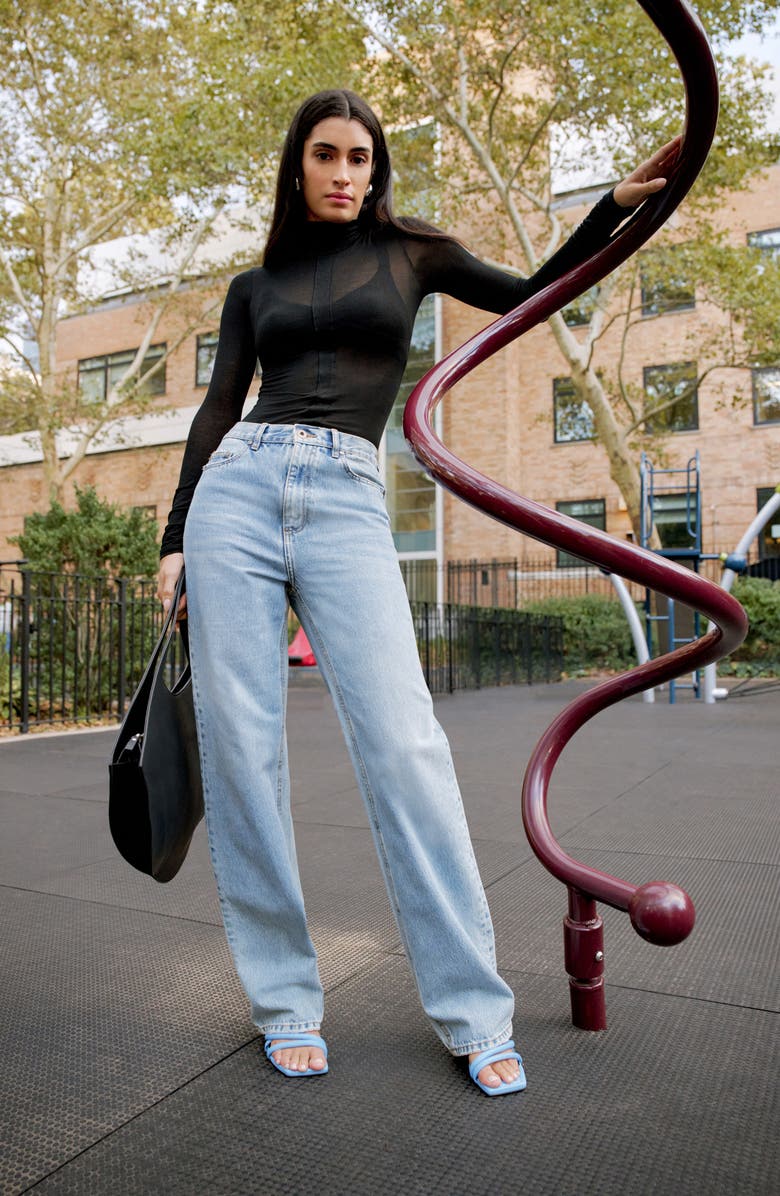 Marcella Amsterdam Sheer Jersey Turtleneck Top, Alternate, color, Black