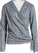 Loveappella Dot Print Faux Tie Wrap Top