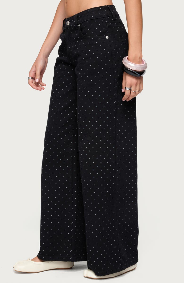 EDIKTED Misha Polka Dot Baggy Wide Leg Jeans, Alternate, color, Black