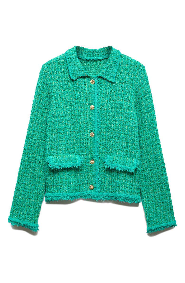 MANGO Cocodril Fray Edge Collared Cardigan, Alternate, color, 